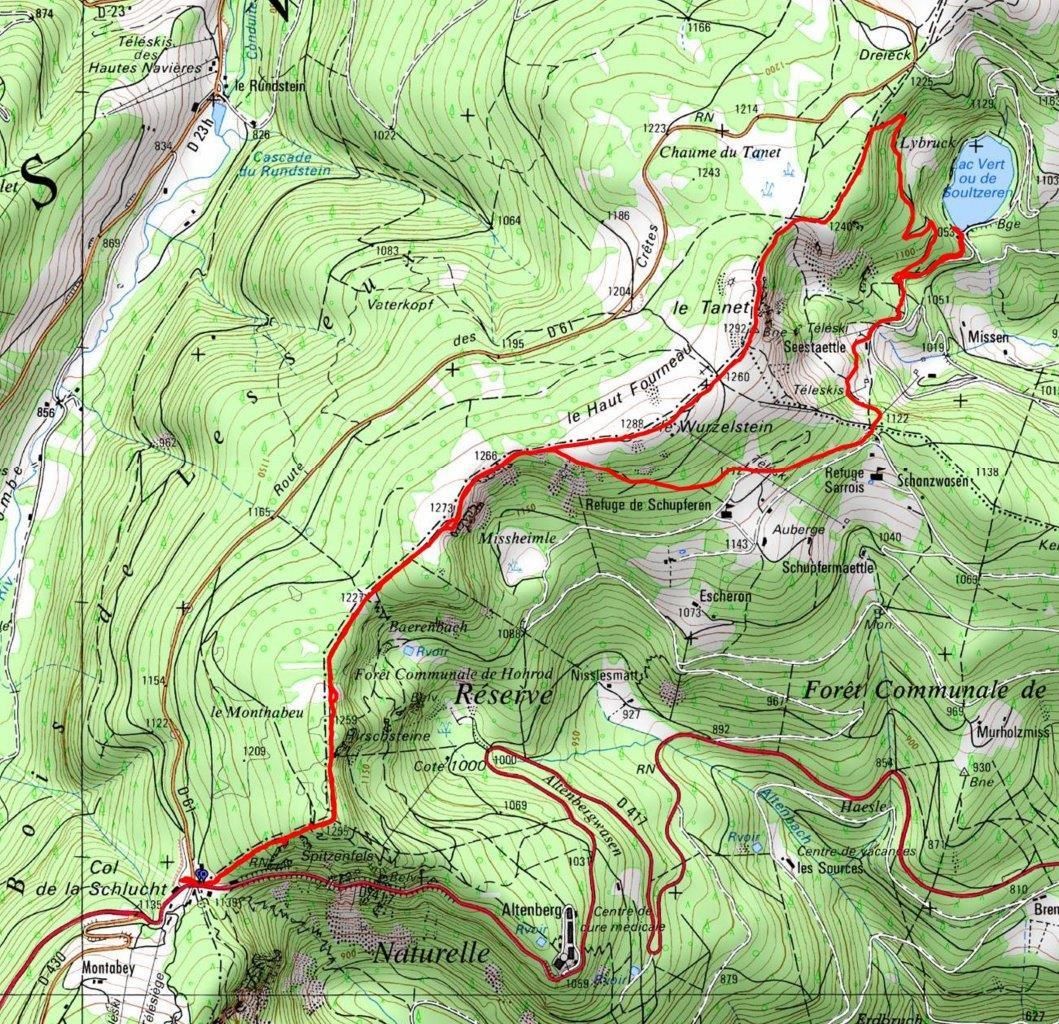 Du col de la Schlucht au lac Vert, en passant par le Tanet   © IGN