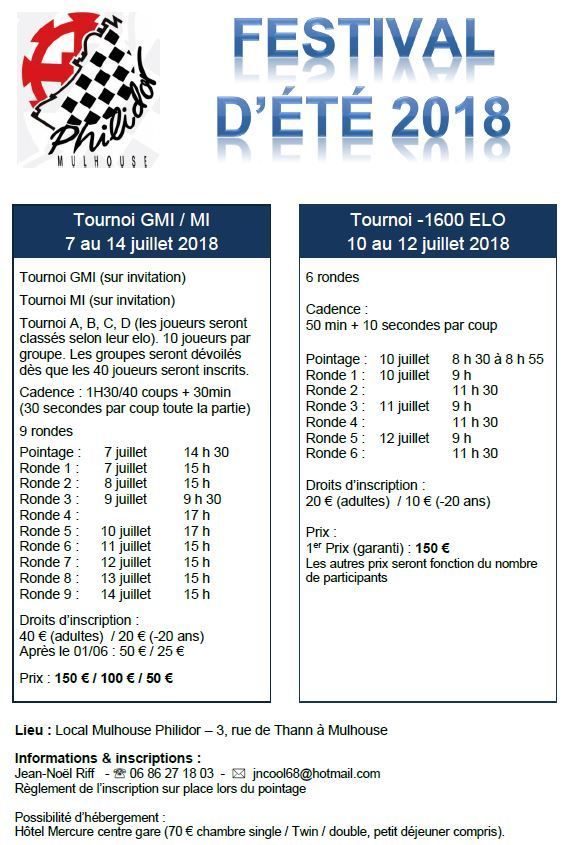 Le calendrier des tournois individuels