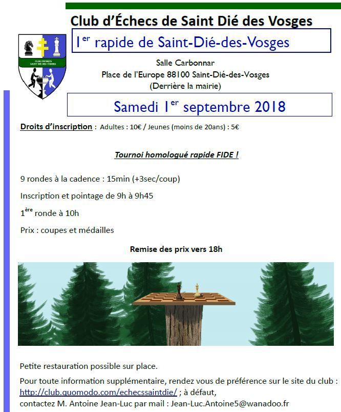 Le calendrier des tournois individuels